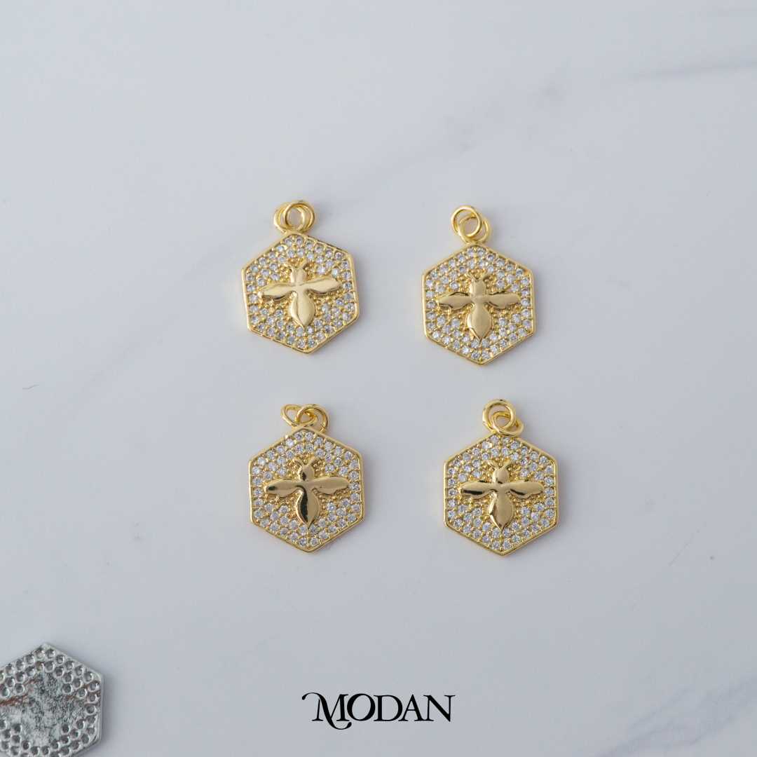 Queen Bee Hexagon DIY Charm Liontin Lebah Hypoallergenic Gold Filled