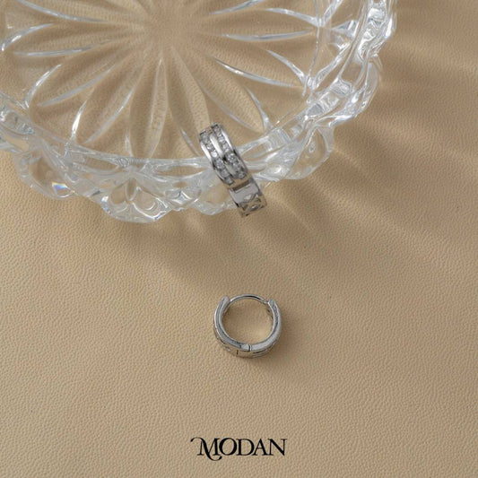 (12mm) Double Row Zirconia Hoop Earrings Anting Bulat Simple Hypoallergenic Gold Plated