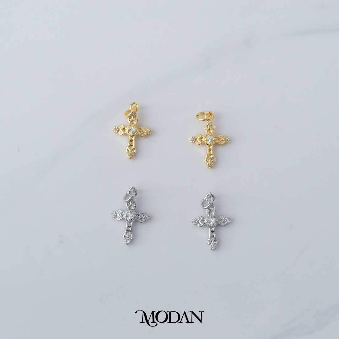 Vintage Textured Religious Cross DIY Charm Liontin  Salib Antik Hypoallergenic Gold Filled