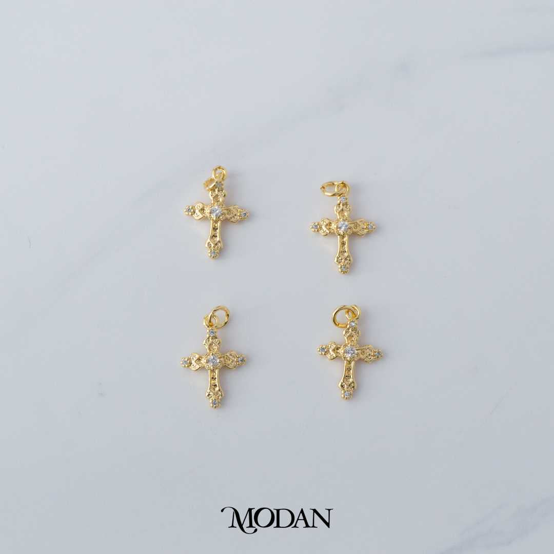Vintage Textured Religious Cross DIY Charm Liontin  Salib Antik Hypoallergenic Gold Filled