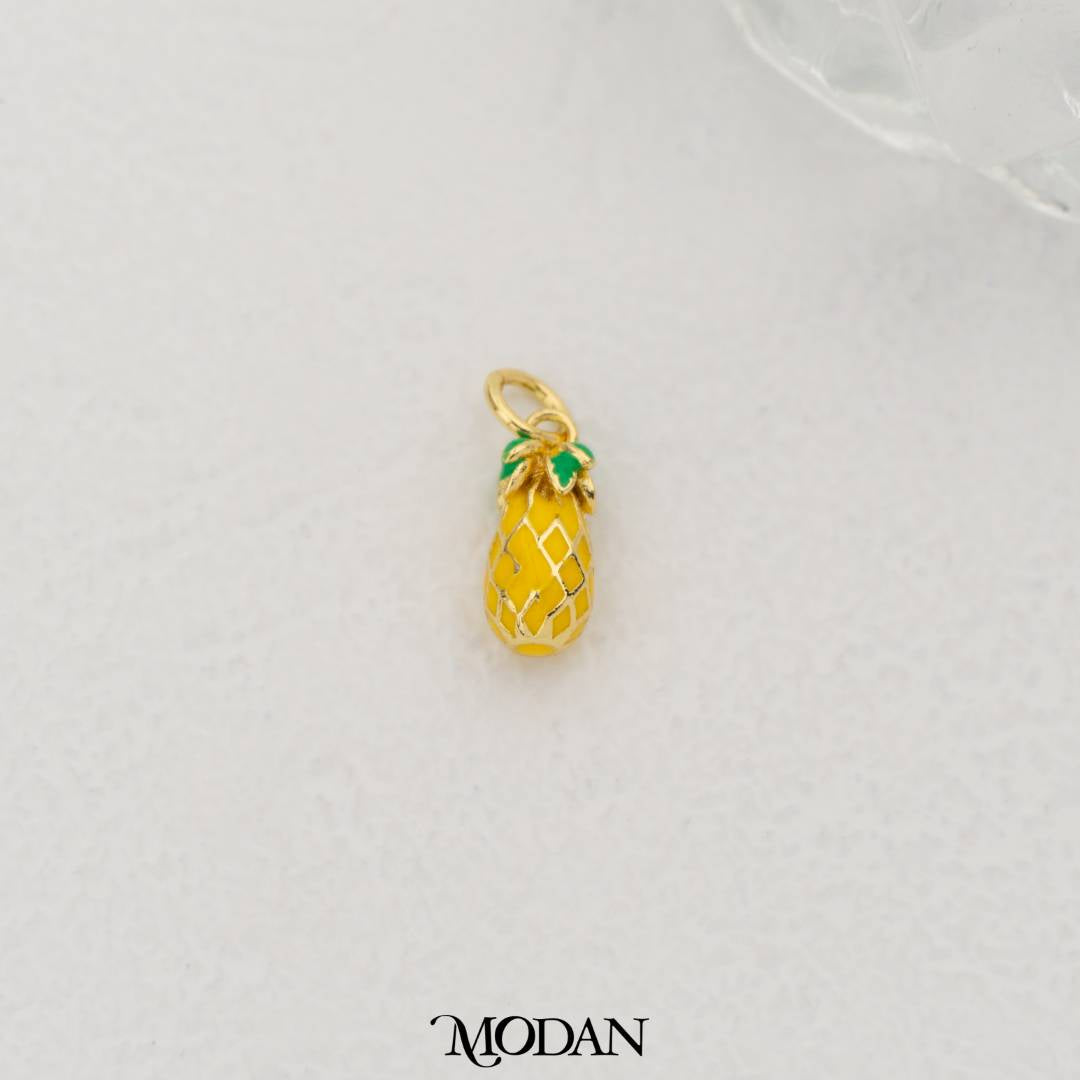 Mini Pineapple Enamel DIY Pendant Liontin Buah Nanas Hypoallergenic Gold Filled