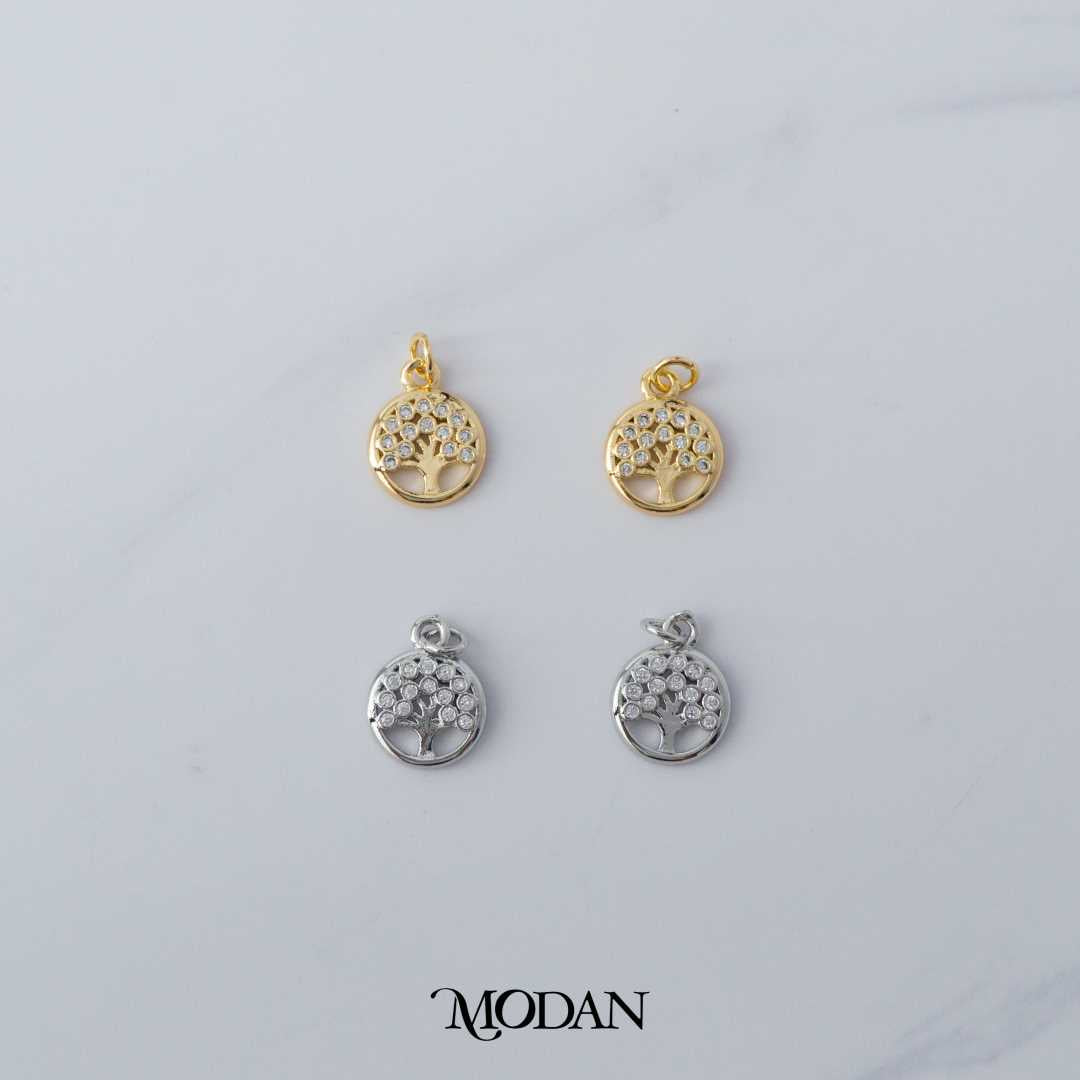 Cubic Zirconia Tree Charm DIY Charm Liontin Pohon Bulat Berlian Hypoallergenic Gold Filled