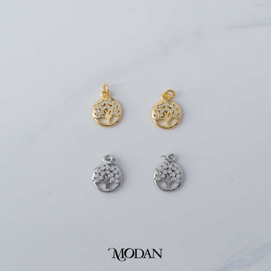 Cubic Zirconia Tree Charm DIY Charm Liontin Pohon Bulat Berlian Hypoallergenic Gold Filled