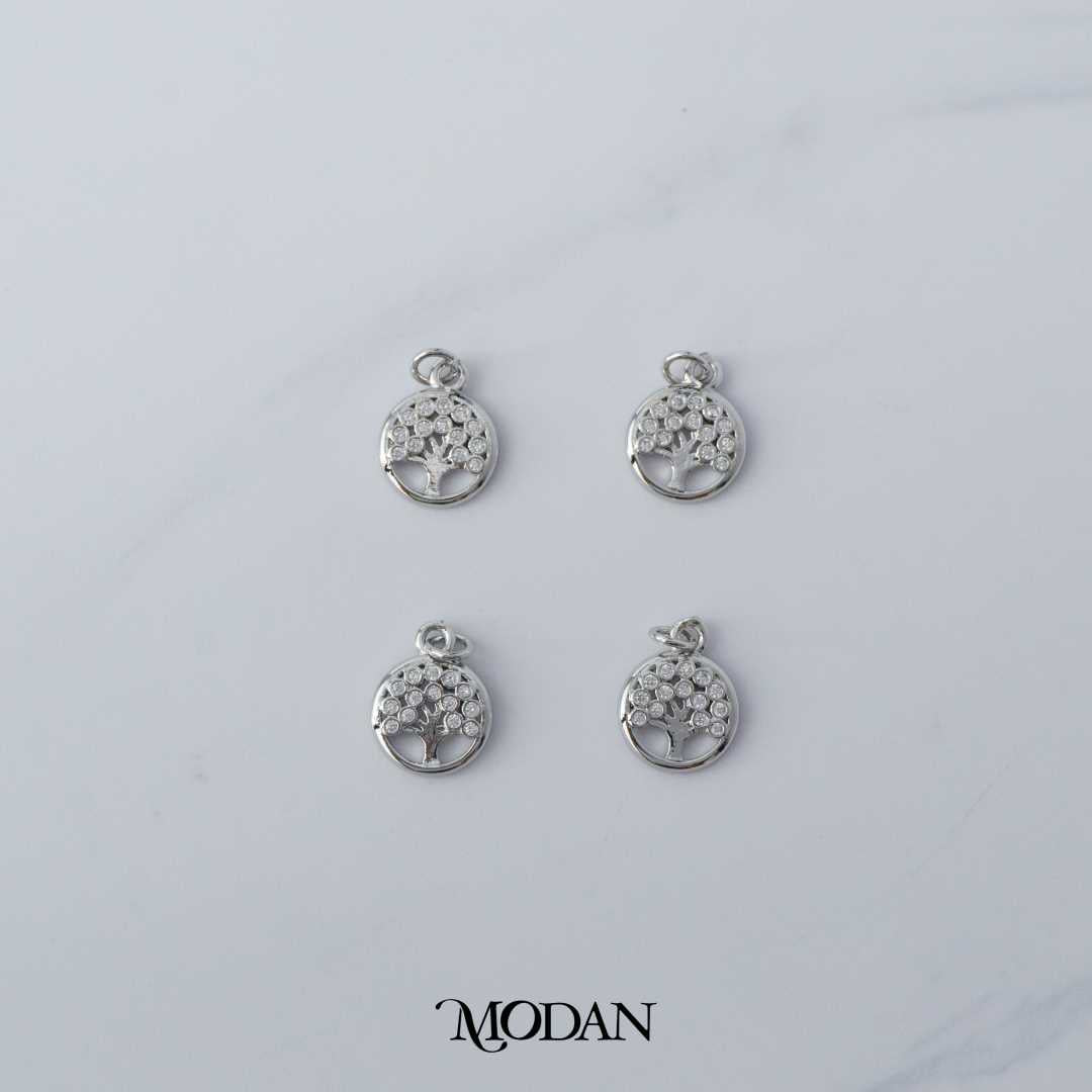 Cubic Zirconia Tree Charm DIY Charm Liontin Pohon Bulat Berlian Hypoallergenic Gold Filled