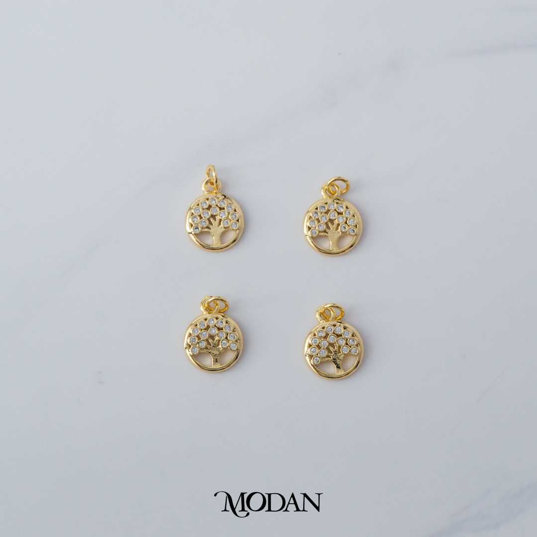 Cubic Zirconia Tree Charm DIY Charm Liontin Pohon Bulat Berlian Hypoallergenic Gold Filled