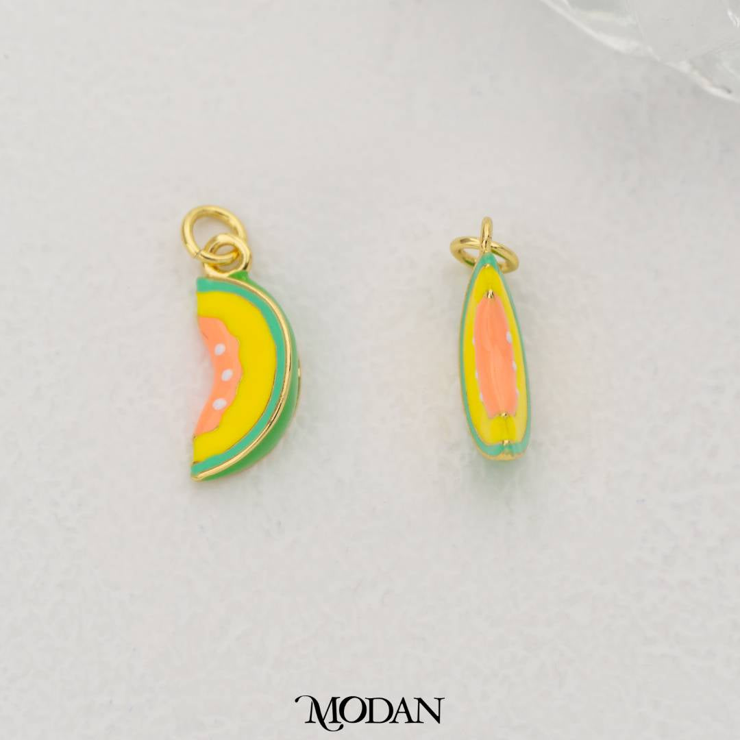Tropical Fruit Melon Slice Enamel DIY Pendant Liontin Potongan Buah Melon Hypoallergenic Gold Filled