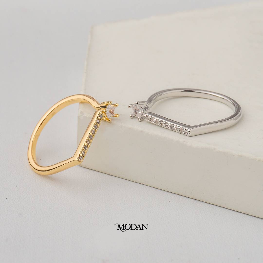 Unique Star Cut Solitaire Adjustable Ring Cincin Bintang Unik Hypoallergenic Gold Plated