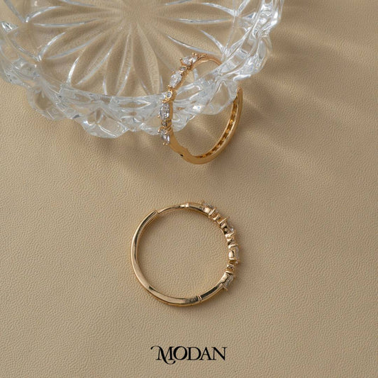 (27mm) Sparkling Statement Rosegold Hoop Earrings Anting Bulat Hati Hypoallergenic Gold Plated