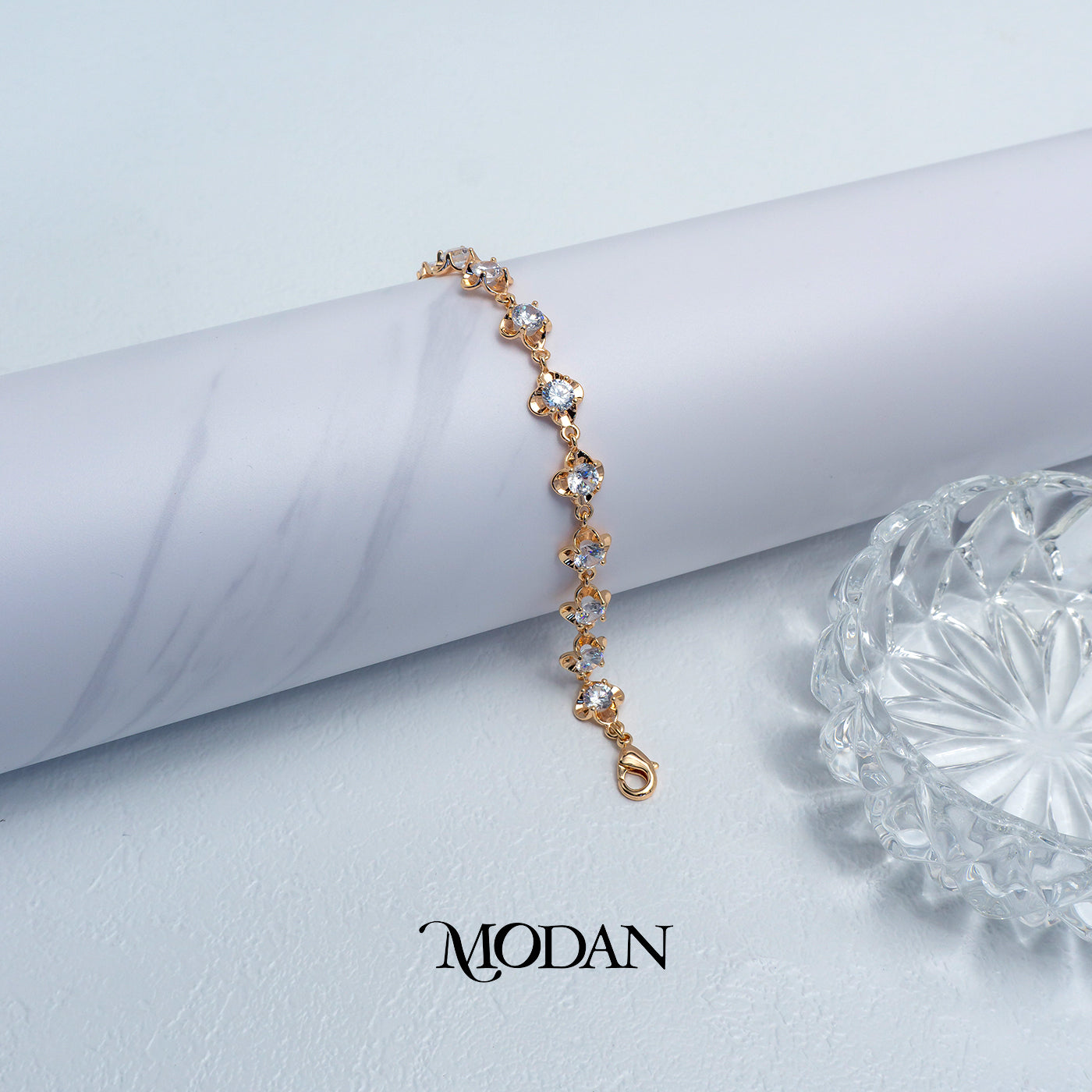 (16cm) Titanium Rosegold Elegant Flower Clover Bracelet Gelang Bunga Hypoallergenic Stainless Steel