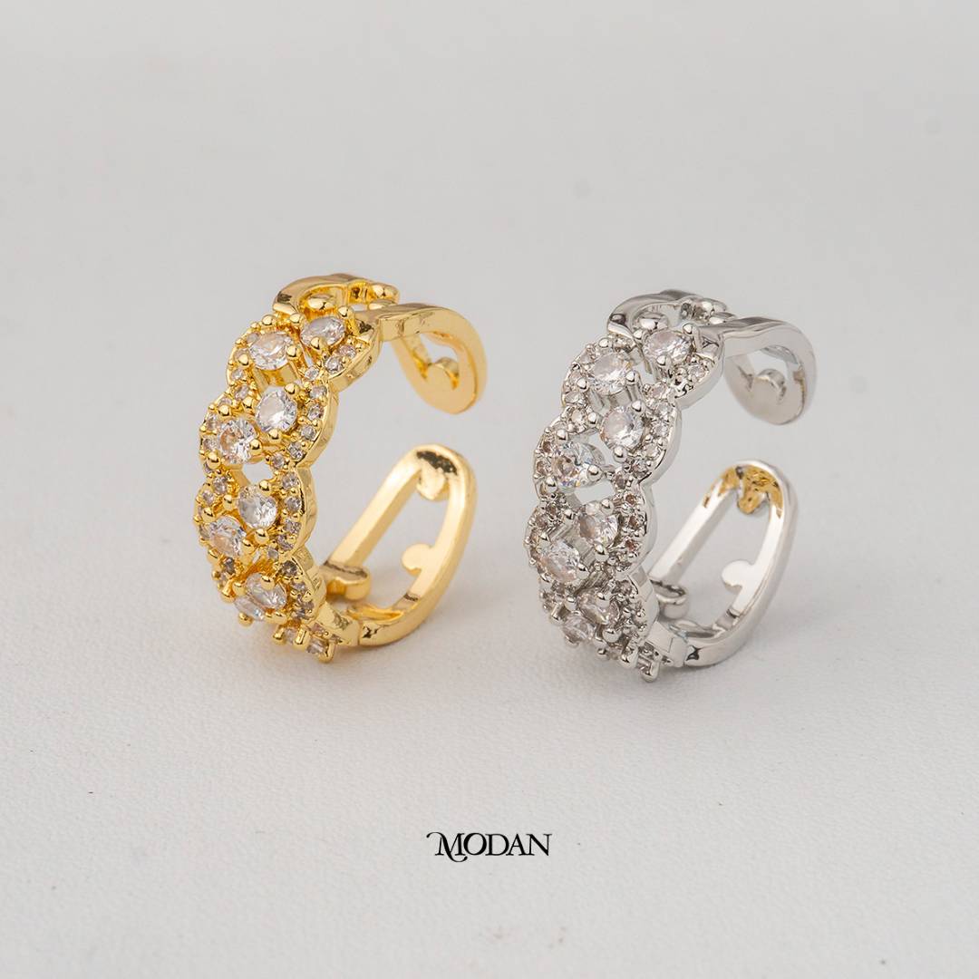 Braided Pave Wave Band Adjustable Ring Cincin Motif Jalin Gelombang Hypoallergenic Gold Plated