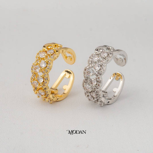 Braided Pave Wave Band Adjustable Ring Cincin Motif Jalin Gelombang Hypoallergenic Gold Plated
