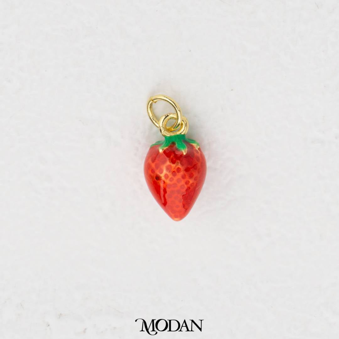 Strawberry Enamel DIY Pendant Liontin Buah Stroberi Hypoallergenic Gold Filled
