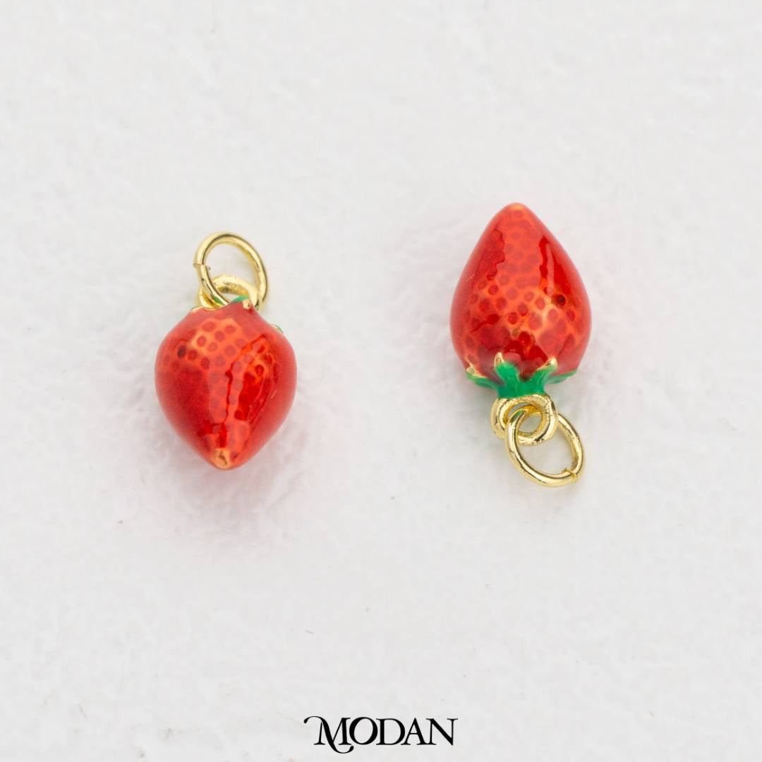 Strawberry Enamel DIY Pendant Liontin Buah Stroberi Hypoallergenic Gold Filled