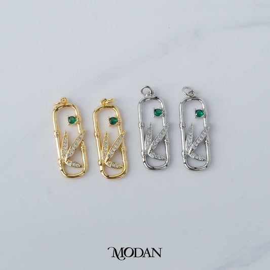 Green Zirconia Bamboo Leaf Open Charm DIY Charm Liontin Daun Bambu Hypoallergenic Gold Filled