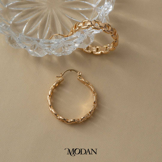 (35mm) Link Chain Statement Rosegold Hoop Earrings Anting Rantai Bulat Hypoallergenic Gold Plated