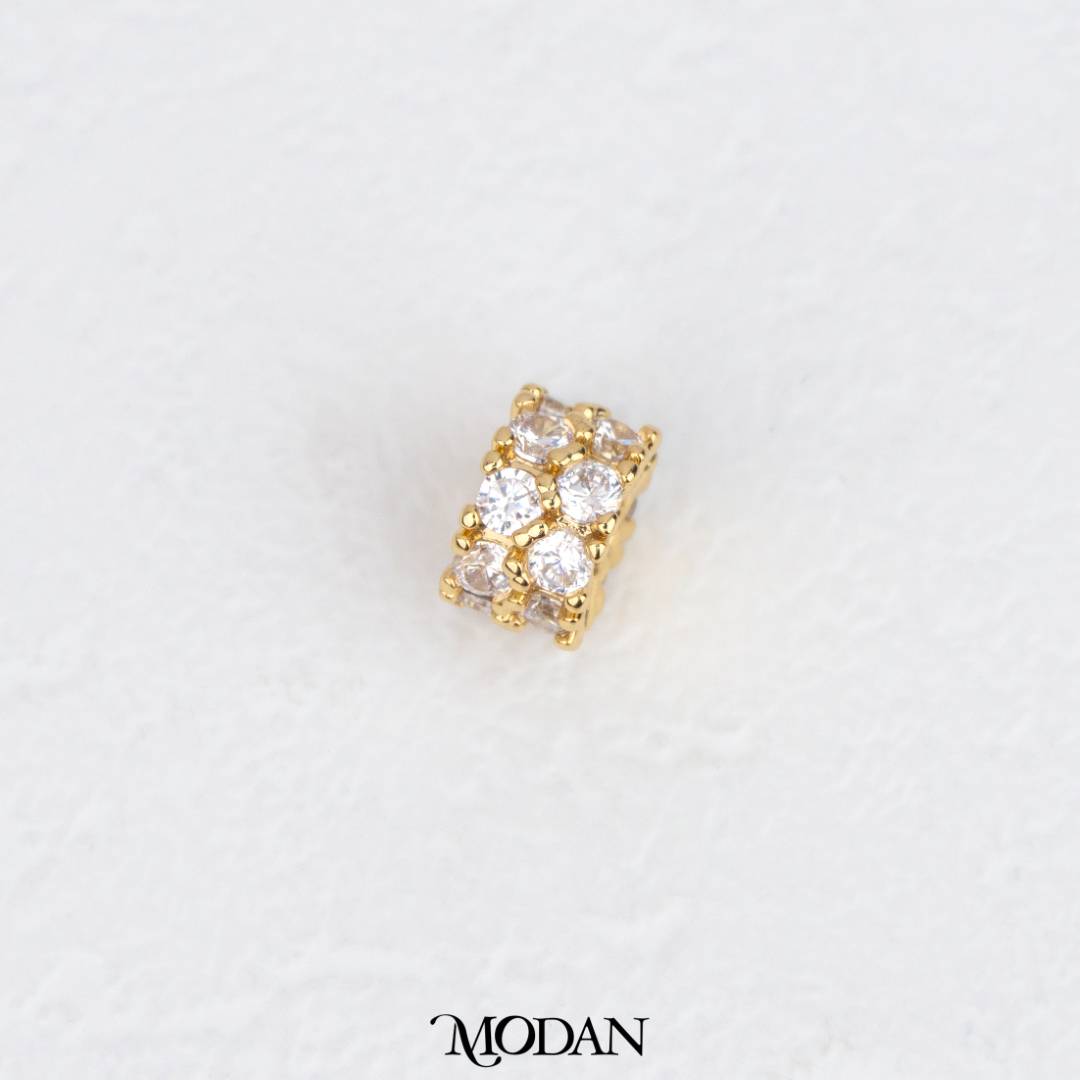 Golden Sparkling Round Zirconia DIY Beads Slider Manik Bulat Hypoallergenic Gold Filled