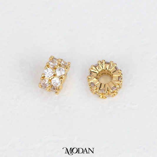 Golden Sparkling Round Zirconia DIY Beads Slider Manik Bulat Hypoallergenic Gold Filled