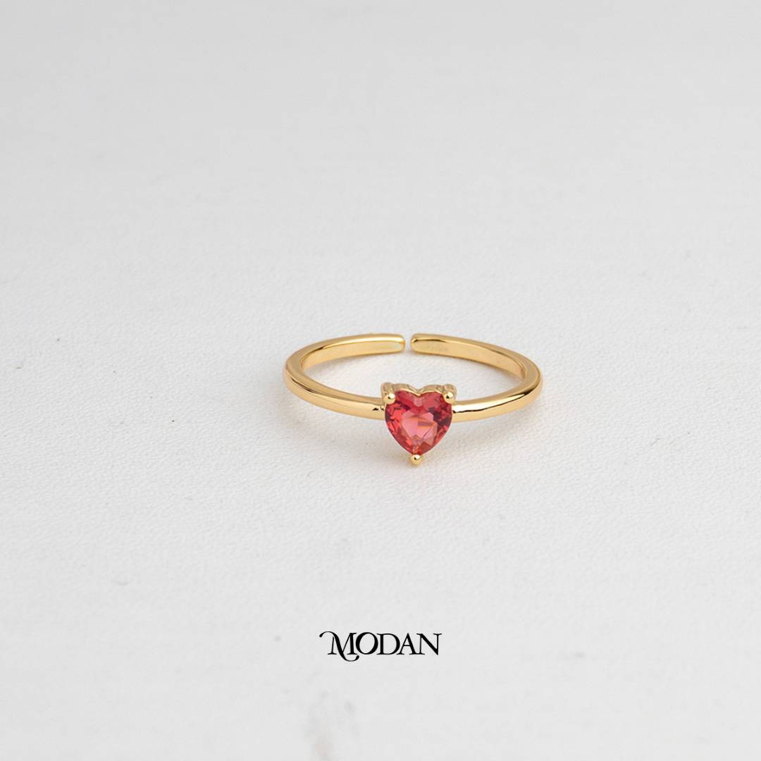 Minimalist Ruby Red Solitaire Ring Cincin Solitaire Hati Merah Minimalis Hypoallergenic Gold Plated