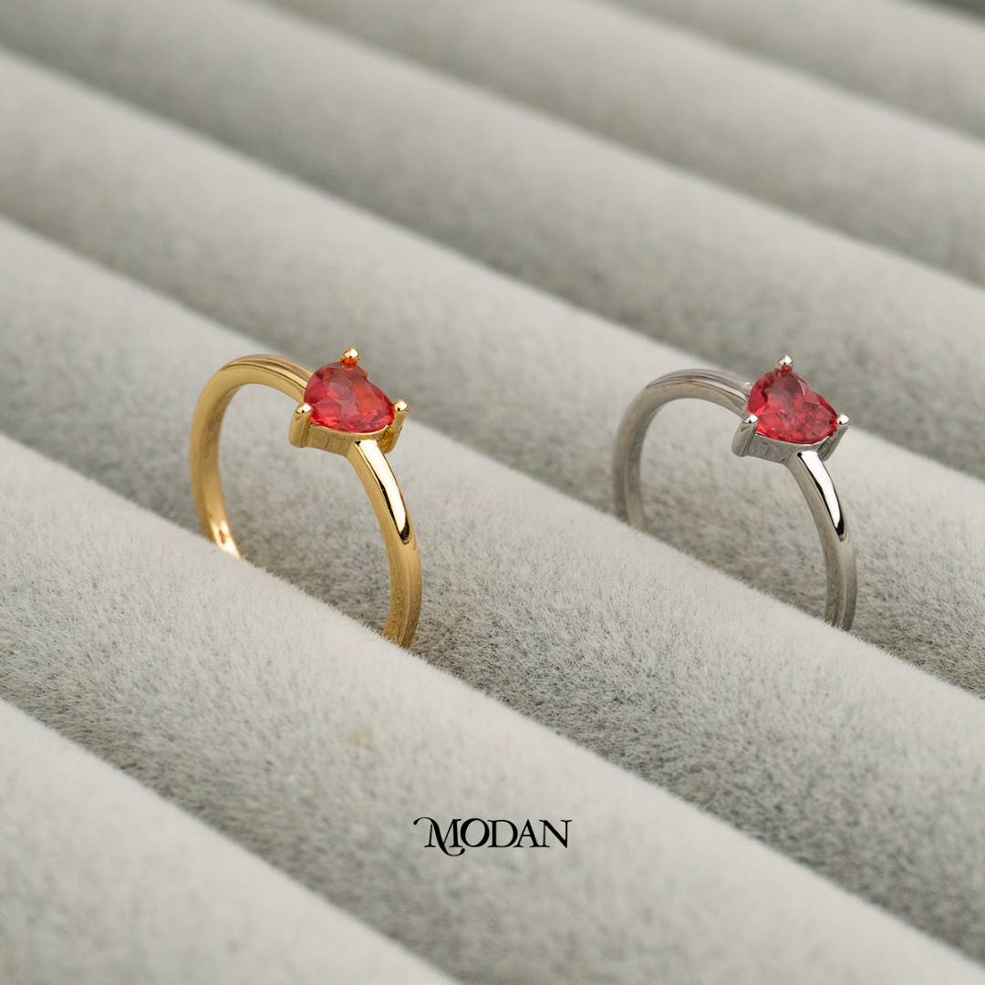 Minimalist Ruby Red Solitaire Ring Cincin Solitaire Hati Merah Minimalis Hypoallergenic Gold Plated