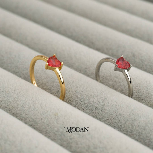 Minimalist Ruby Red Solitaire Ring Cincin Solitaire Hati Merah Minimalis Hypoallergenic Gold Plated