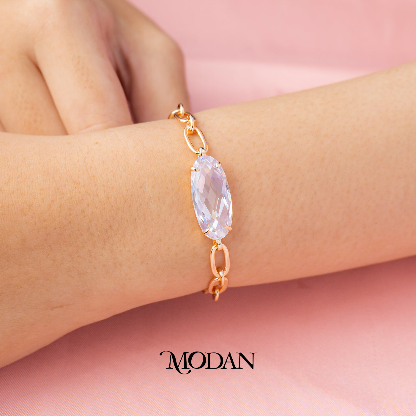 (15.5cm) Titanium Rosegold Bold Oval Statement Bracelet Gelang Hypoallergenic Stainless Steel