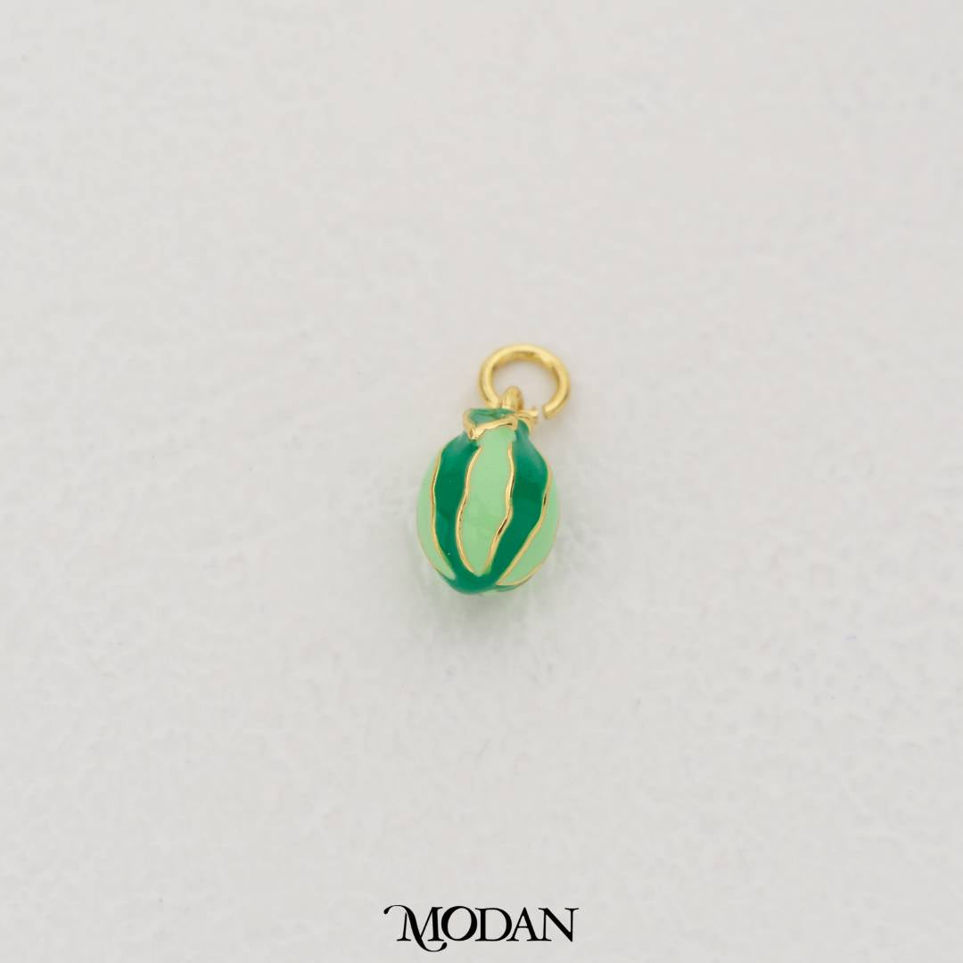 Green Watermelon Enamel Pendant DIY Pendant Liontin Buah Semangka Hypoallergenic Gold Filled
