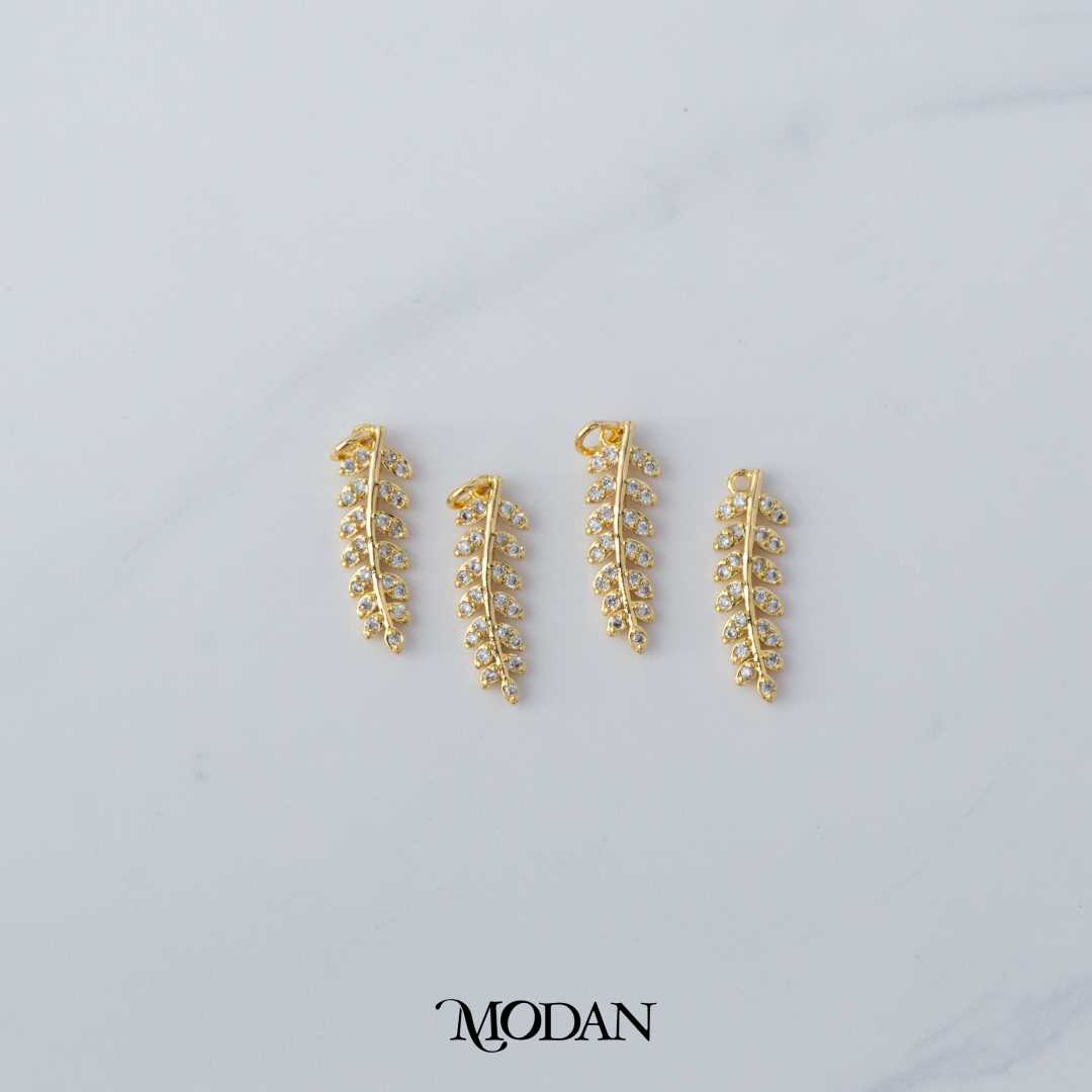 Olive Sparkling Leaf Charm DIY Charm Liontin Daun Hypoallergenic Gold Filled