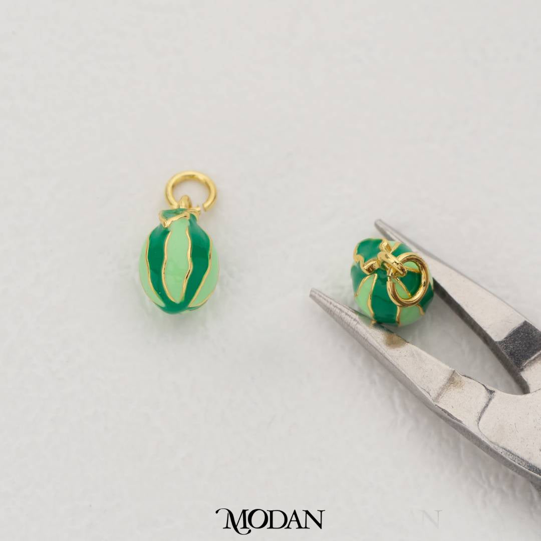 Green Watermelon Enamel Pendant DIY Pendant Liontin Buah Semangka Hypoallergenic Gold Filled