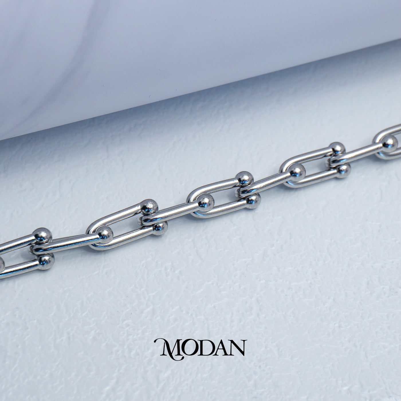 (20cm) Titanium Silver Statement U Link Chain Bracelet Gelang Rantai Hypoallergenic Stainless Steel