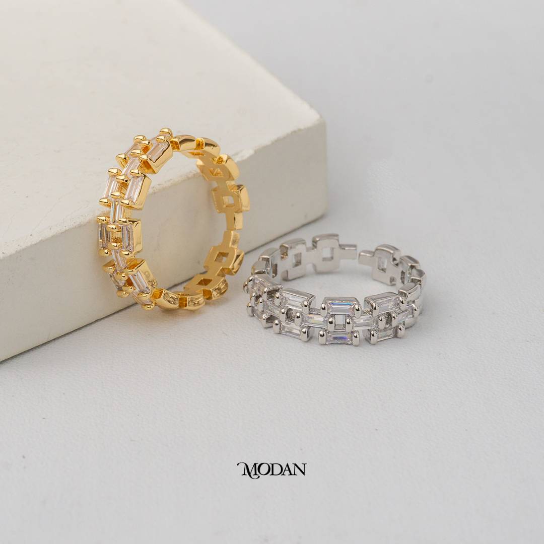 Baguette Brick Adjustable Ring Cincin Susunan Baguette Hypoallergenic Gold Plated