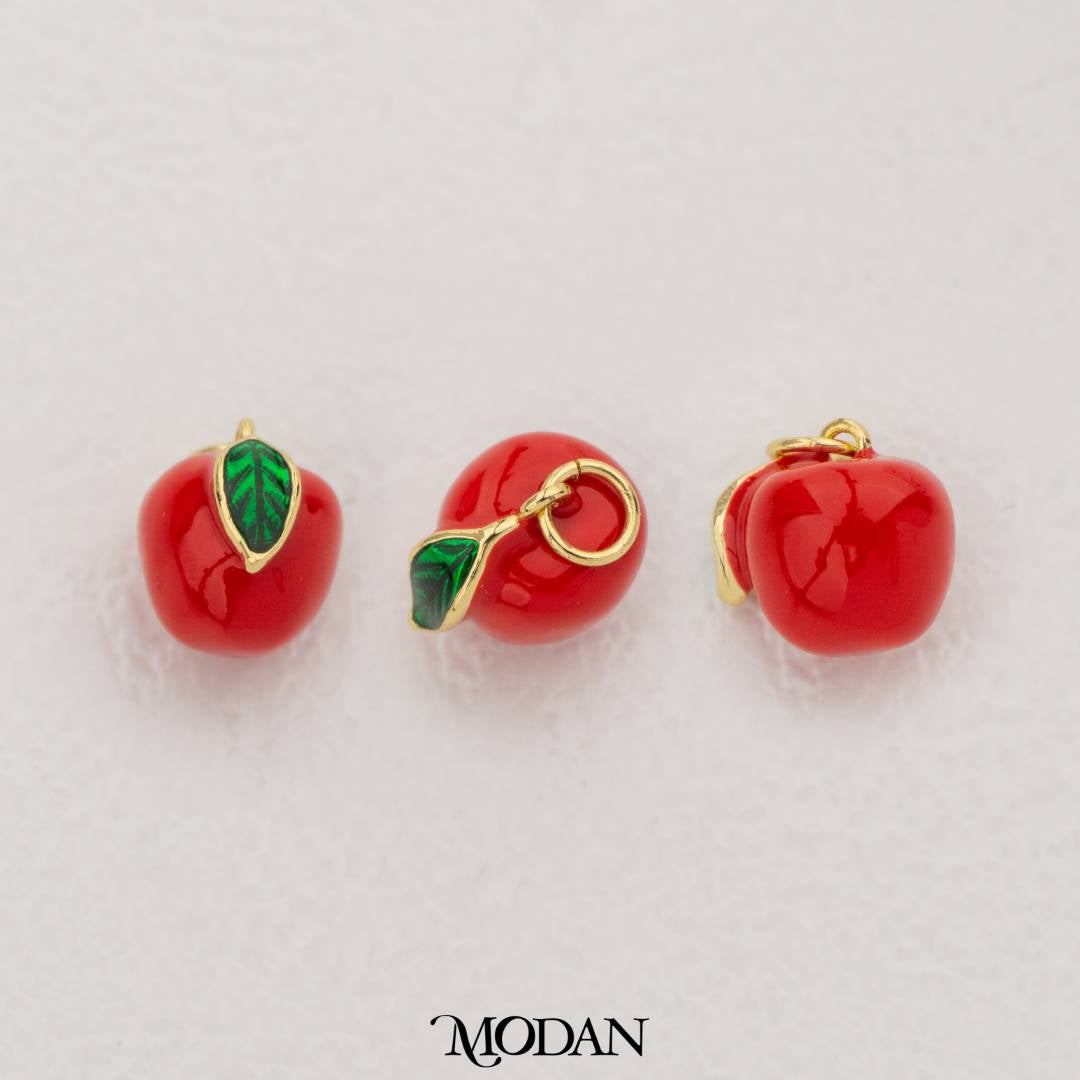 Red Apple Enamel Pendant DIY Pendant Liontin Buah Apel Hypoallergenic Gold Filled