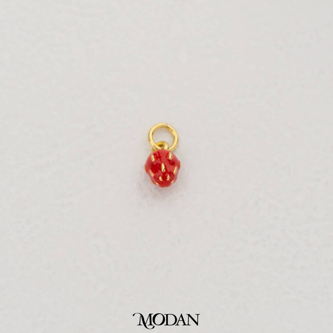 Tiny Red Strawberry Enamel DIY Pendant Liontin Buah Stroberi Hypoallergenic Gold Filled