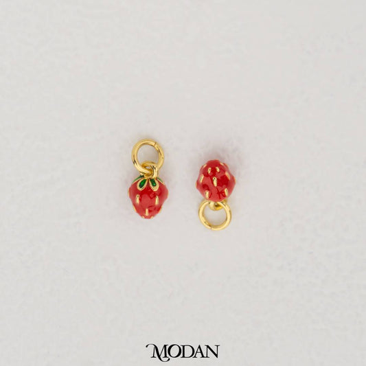 Tiny Red Strawberry Enamel DIY Pendant Liontin Buah Stroberi Hypoallergenic Gold Filled