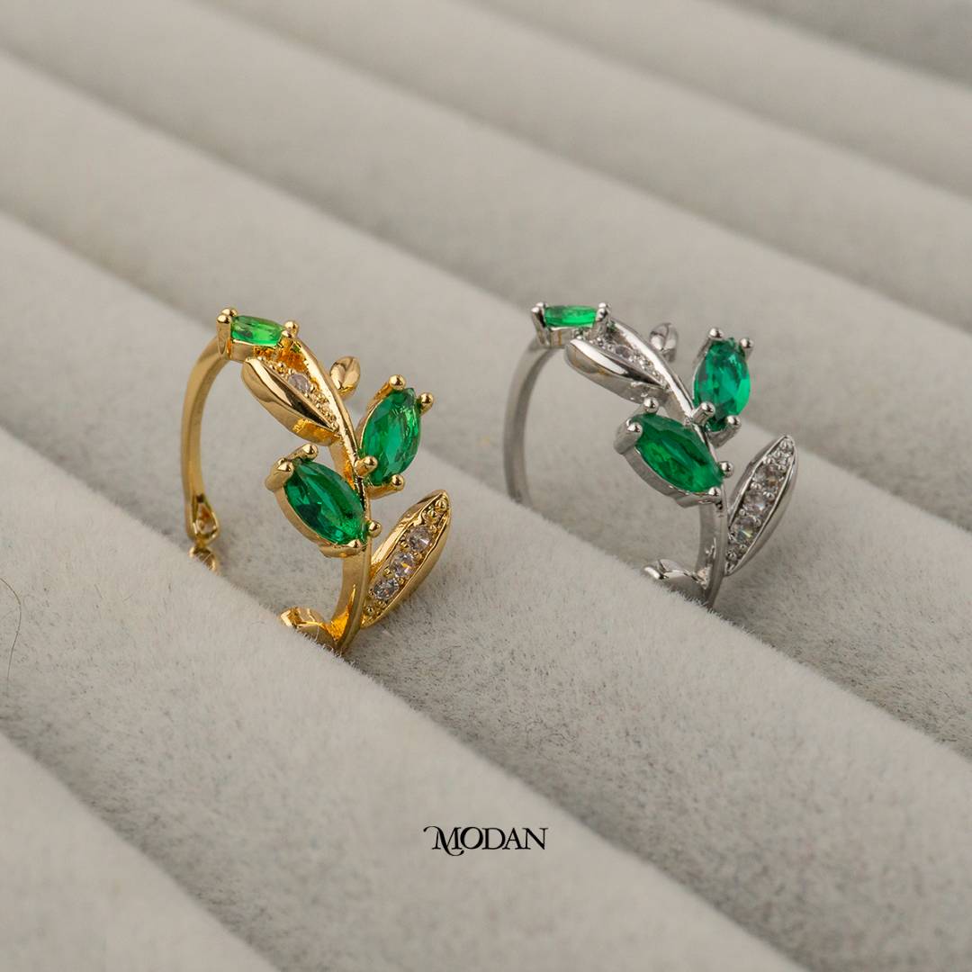 Marquise Green Olive Leaf Adjustable Ring Cincin Daun Zaitun Hijau Hypoallergenic Gold Plated