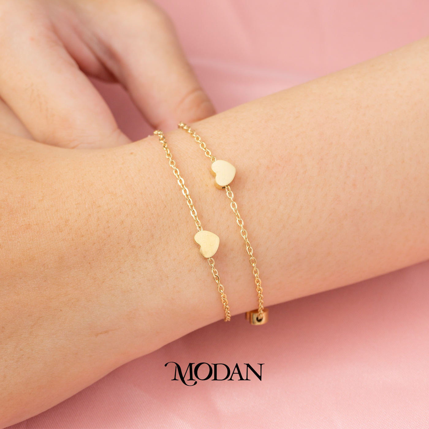 (21cm) Titanium Golden Heart Double Layer Anklet Bracelet Gelang Kaki Hati Minimalist Hypoallergenic Stainless Steel