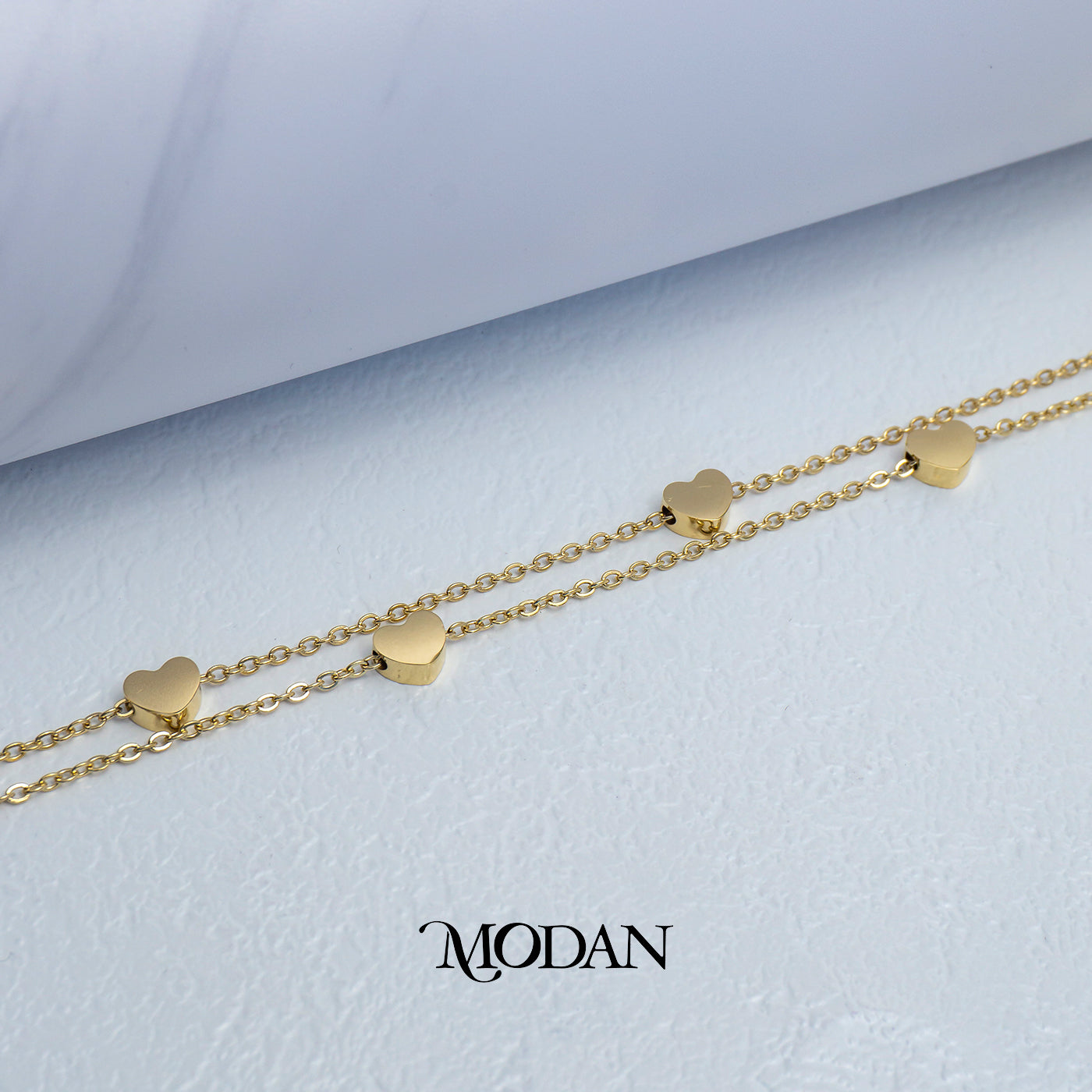 (21cm) Titanium Golden Heart Double Layer Anklet Bracelet Gelang Kaki Hati Minimalist Hypoallergenic Stainless Steel