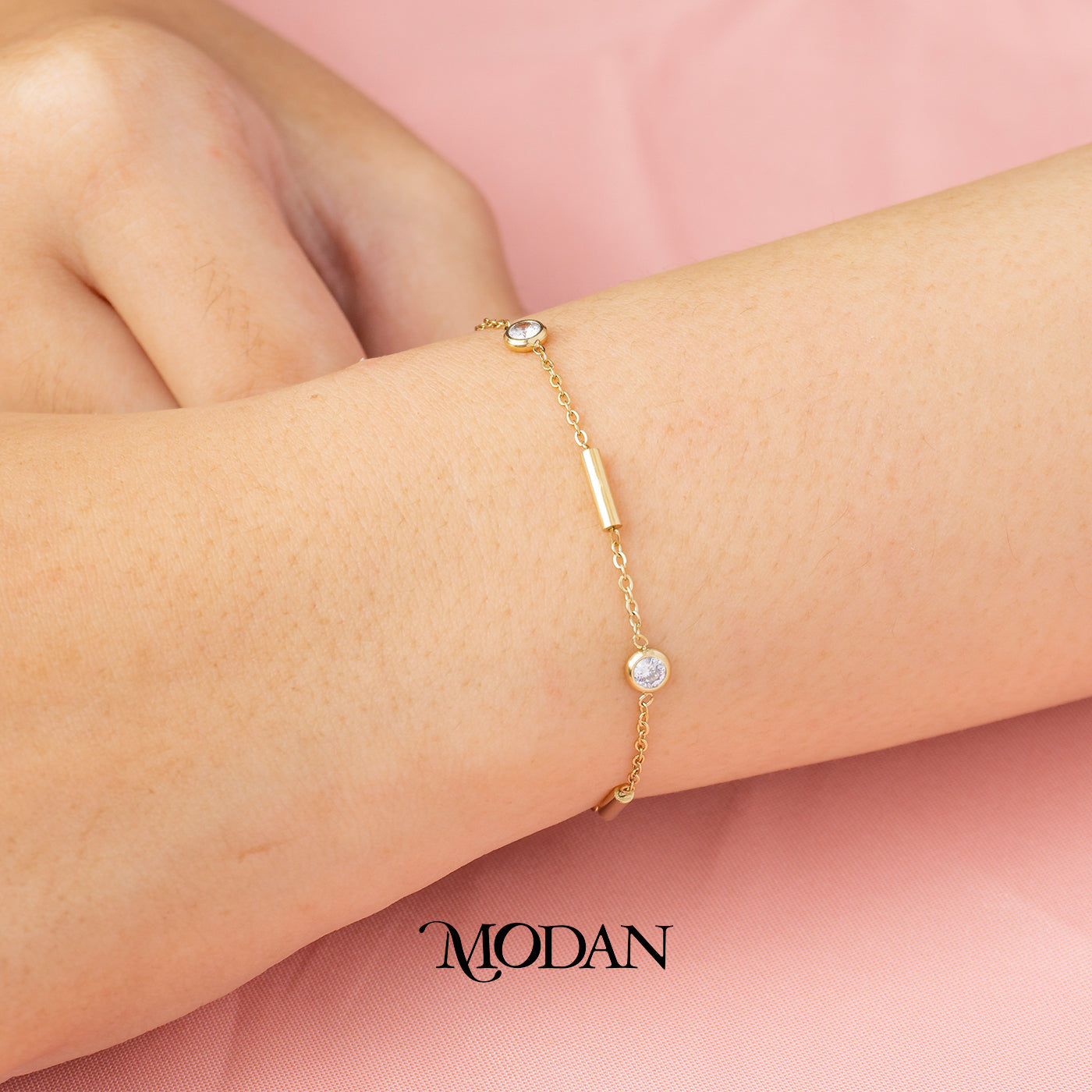 (17cm) Titanium Golden Round & Tube Dainty Bracelet Gelang Hypoallergenic Stainless Steel