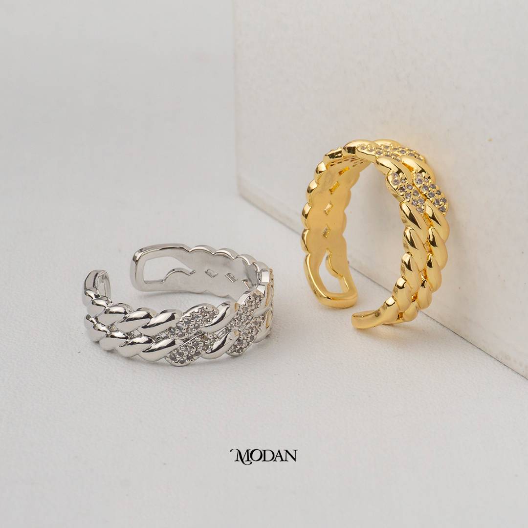 Twisted Rope Textured Adjustable Ring Cincin Motif Jalin Tali Hypoallergenic Gold Plated