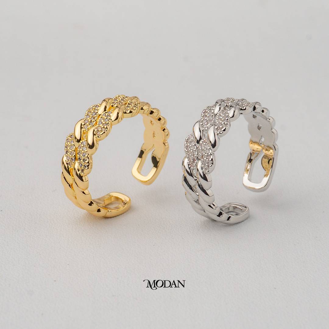 Twisted Rope Textured Adjustable Ring Cincin Motif Jalin Tali Hypoallergenic Gold Plated