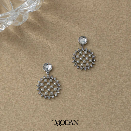 (23mm) Sparkling Faux Pearl Sunflower Stud Earrings Anting Tusuk Bunga Mutiara Hypoallergenic Gold Plated