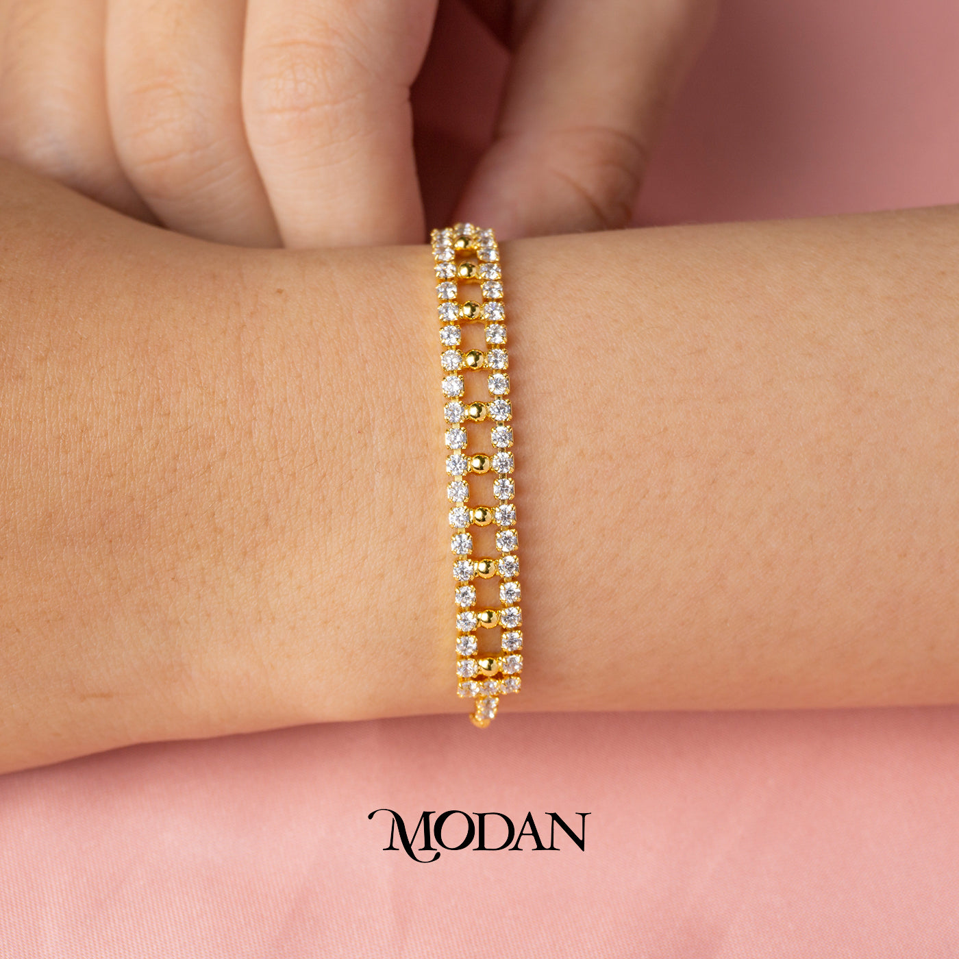 Sparkling Fence Rectangular Classic Adjustable Bracelet Gelang Serut Hypoallergenic Gold Plated