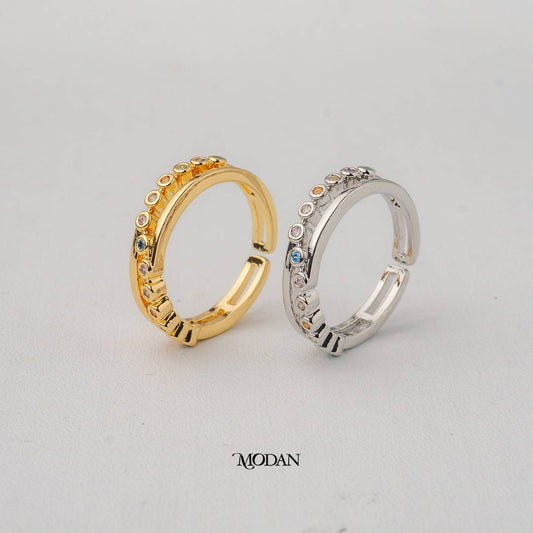 Pastel Rainbow Bezel Setting Adjustable Ring Cincin Bintai Warna Pastel Hypoallergenic Gold Plated