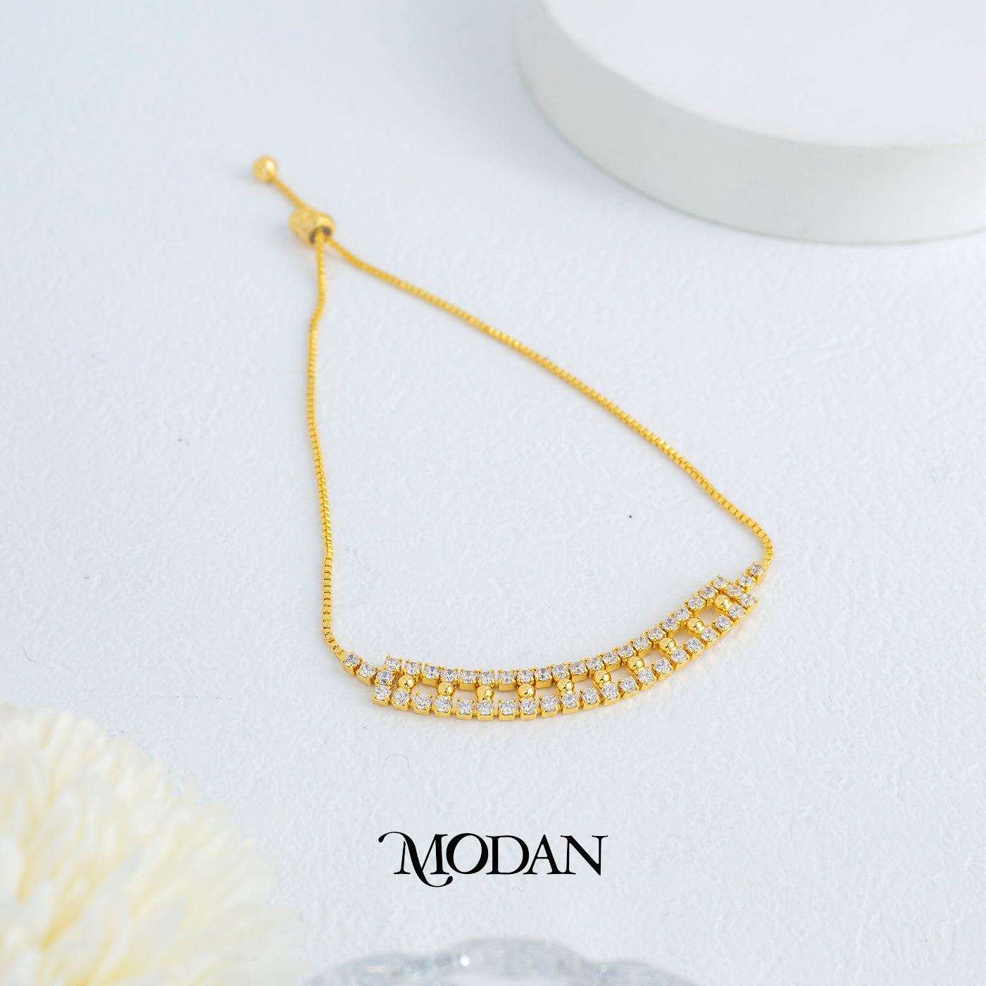 Sparkling Fence Rectangular Classic Adjustable Bracelet Gelang Serut Hypoallergenic Gold Plated