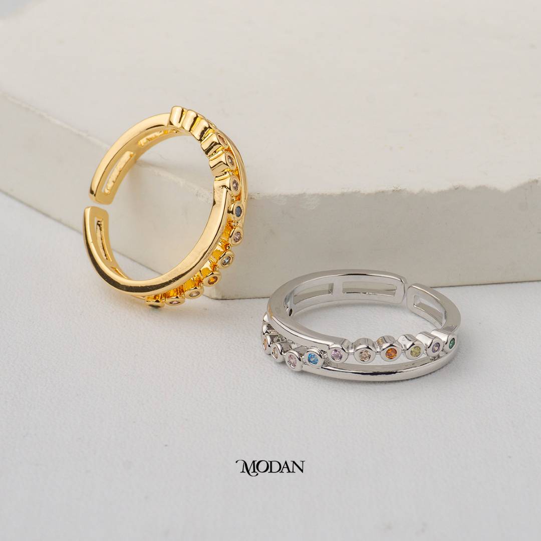 Pastel Rainbow Bezel Setting Adjustable Ring Cincin Bintai Warna Pastel Hypoallergenic Gold Plated
