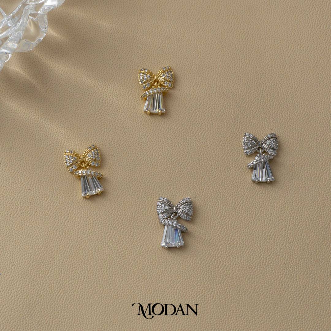 Coquette Bow Baguette Stud Earrings Anting Tusuk Pita Hypoallergenic Gold Plated
