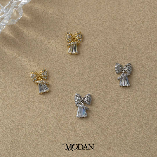 Coquette Bow Baguette Stud Earrings Anting Tusuk Pita Hypoallergenic Gold Plated
