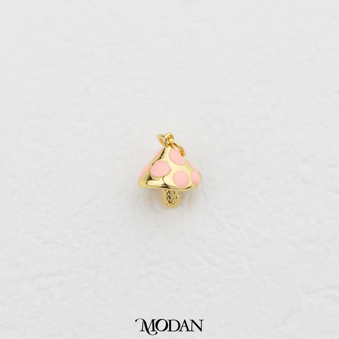 Gold Mushroom With Pink Dot Enamel DIY Pendant Liontin Jamur Hypoallergenic Gold Filled
