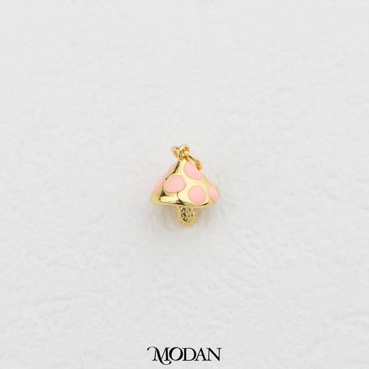 Gold Mushroom With Pink Dot Enamel DIY Pendant Liontin Jamur Hypoallergenic Gold Filled