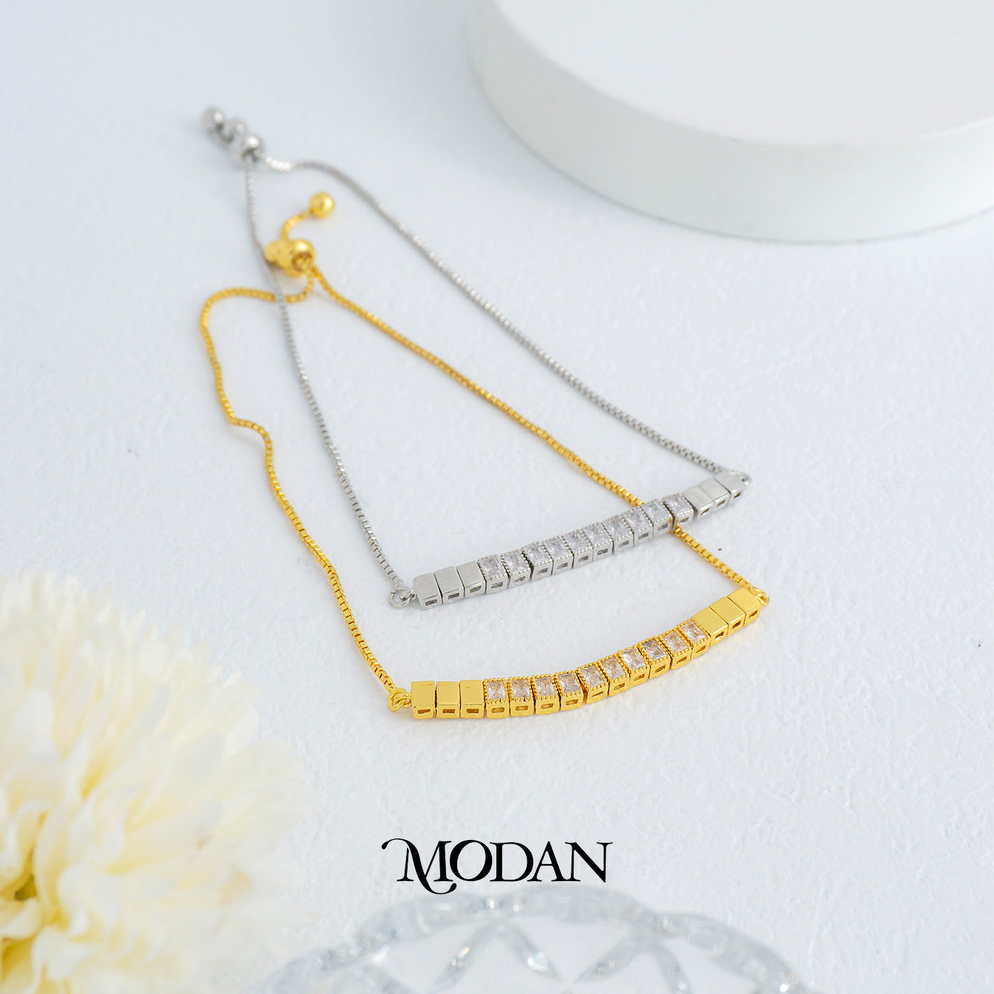 Sparkling Geometric Cube Beads Adjustable Bracelet Gelang Serut Hypoallergenic Gold Plated