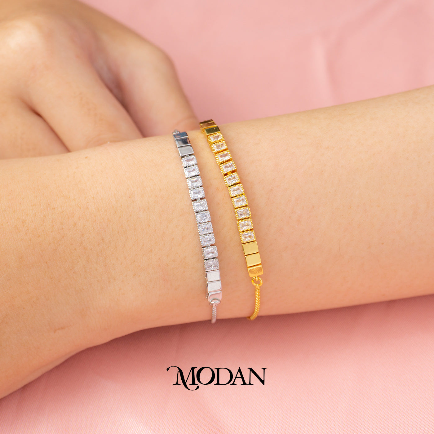 Sparkling Geometric Cube Beads Adjustable Bracelet Gelang Serut Hypoallergenic Gold Plated
